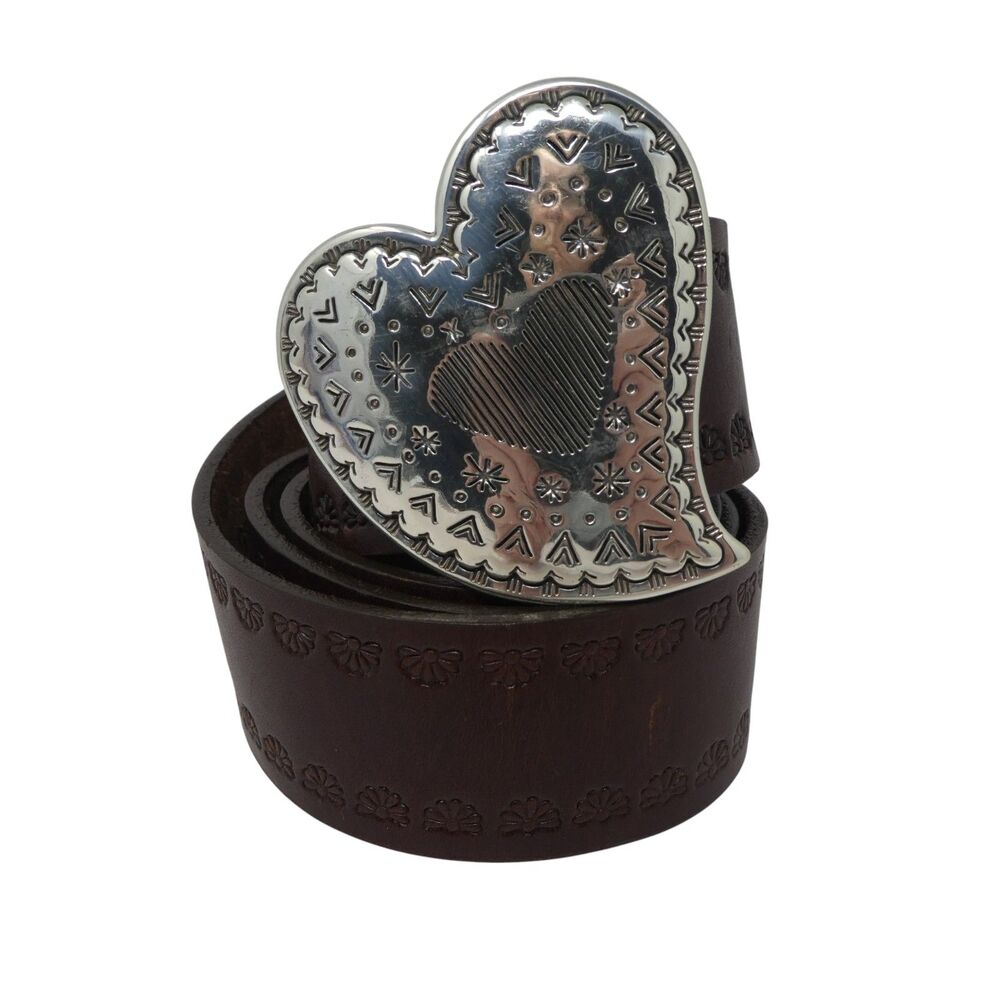 Brighton Brown Leather Silver Heart Buckle Womens Belt
